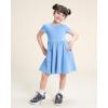 imageStelle Girls Dresses Cotton Short Sleeve Dress Cute Midi Casual Sundress with 2 PocketsCornflower Blue