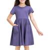 imageStelle Girls Dresses Cotton Short Sleeve Dress Cute Midi Casual Sundress with 2 PocketsDusty Grape
