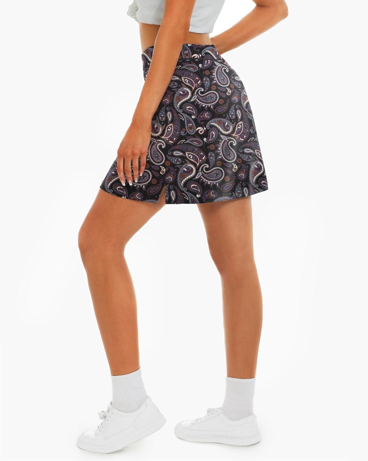 imageStelle Womens Athletic Skorts 17quot Golf Skirts Inner Shorts Tennis Skort with 2 Pockets Running Sports Pickleball SkirtVintage Paisley Print
