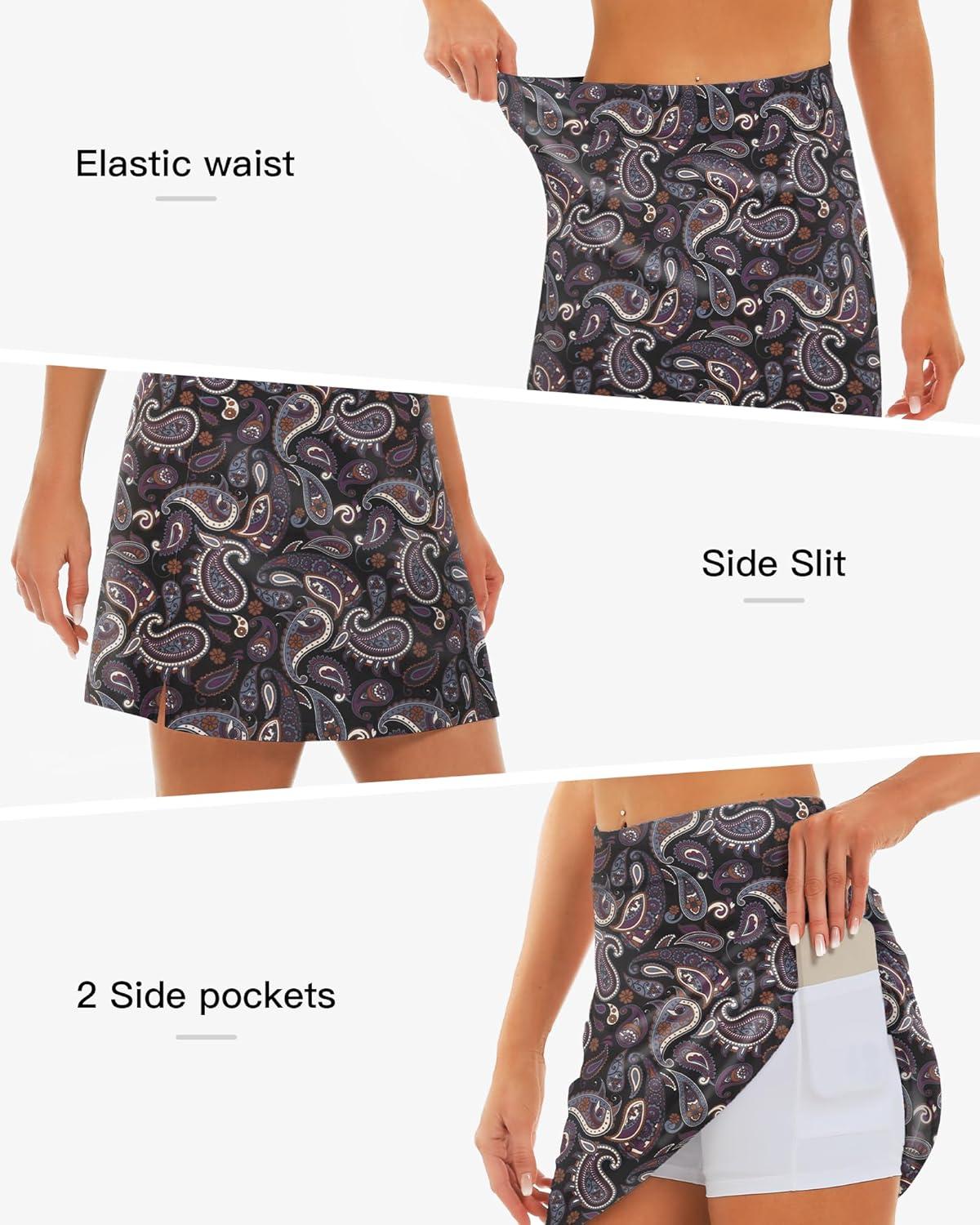 imageStelle Womens Athletic Skorts 17quot Golf Skirts Inner Shorts Tennis Skort with 2 Pockets Running Sports Pickleball SkirtVintage Paisley Print