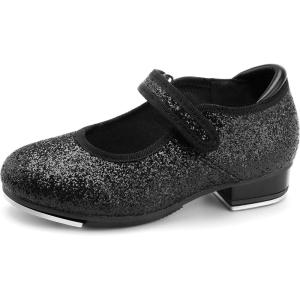 imageStelle Tap Shoes for Girls Toddler PU Tap Dance Shoes for ToddlerLittle KidsBig KidsBlack Giltter
