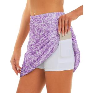 imageStelle Womens Athletic Skorts 17quot Golf Skirts Inner Shorts Tennis Skort with 2 Pockets Running Sports Pickleball SkirtLilac Paisley Print