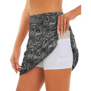 imageStelle Womens Athletic Skorts 17quot Golf Skirts Inner Shorts Tennis Skort with 2 Pockets Running Sports Pickleball SkirtNoir Paisley Print