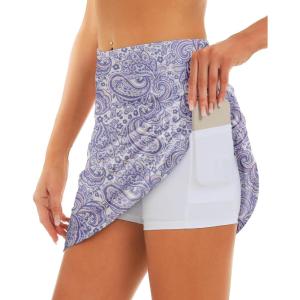 imageStelle Womens Athletic Skorts 17quot Golf Skirts Inner Shorts Tennis Skort with 2 Pockets Running Sports Pickleball SkirtPorcelain Paisley Print