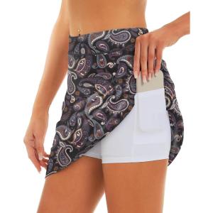 imageStelle Womens Athletic Skorts 17quot Golf Skirts Inner Shorts Tennis Skort with 2 Pockets Running Sports Pickleball SkirtVintage Paisley Print