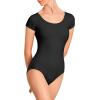 imageStelle Womens Short Sleeve Leotard for Ballet Dance Costumes Scoop Neck Sleeveless Double Lined BodysuitBlack