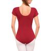 imageStelle Womens Short Sleeve Leotard for Ballet Dance Costumes Scoop Neck Sleeveless Double Lined BodysuitBurgundy