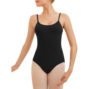 imageStelle Womens Short Sleeve Leotard for Ballet Dance Costumes Scoop Neck Sleeveless Double Lined BodysuitBlack