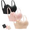 imageStelle Lace Nursing Bras for Breastfeeding Seamless Pregnancy Maternity Wireless Bralette with Pads Extenders3 Pack Blackbeigepink