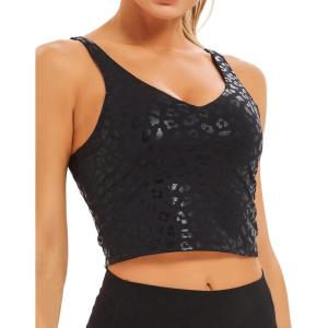 imageStelle Longline Sports Bra for Women Wirefree Padded Yoga Bras Tank Tops Fitness Workout Running Top1black Leopard