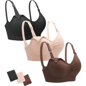 imageStelle Nursing Bras Maternity Bra for Breastfeeding Pregnancy Wireless Bralette with Pads Extenders ampamp ClipsBlackalmondcocoa