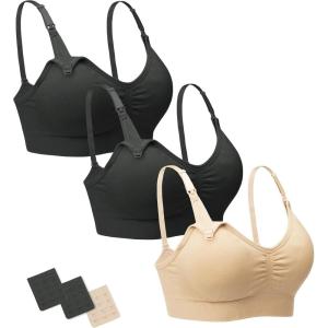 imageStelle Nursing Bras Maternity Bra for Breastfeeding Pregnancy Wireless Bralette with Pads Extenders ampamp ClipsBlackblackbeige