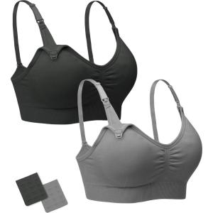 imageStelle Nursing Bras Maternity Bra for Breastfeeding Pregnancy Wireless Bralette with Pads Extenders ampamp ClipsBlackgray