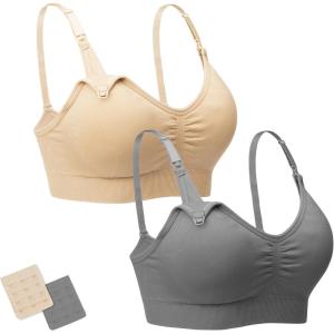 imageStelle Nursing Bras Maternity Bra for Breastfeeding Pregnancy Wireless Bralette with Pads Extenders ampamp ClipsGraybeige