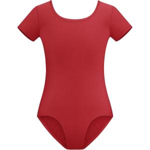 imageStelle Leotards for Girls Ballet Scoop Neck Short Sleeve Leotard Gymnastics Dance UnitardsBurgundy