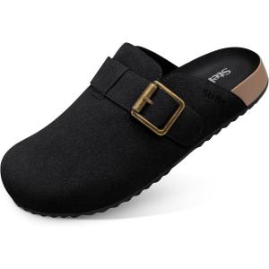 imageStelle Clogs for Women Mens Suede Soft Cork Footbed Sandals Arch Support Slip on Potato Shoes NonSlip ComfortBlack