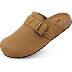 imageStelle Clogs for Women Mens Suede Soft Cork Footbed Sandals Arch Support Slip on Potato Shoes NonSlip ComfortCaramel