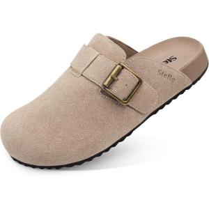 imageStelle Clogs for Women Mens Suede Soft Cork Footbed Sandals Arch Support Slip on Potato Shoes NonSlip ComfortTaupe