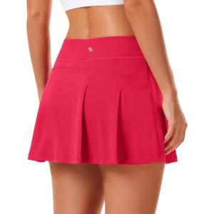 imageStelle Women Tennis Skirt Golf Skorts Athletic High Waisted with Pockets Inner Shorts Sport Workout Pleated PickleballRaspberry