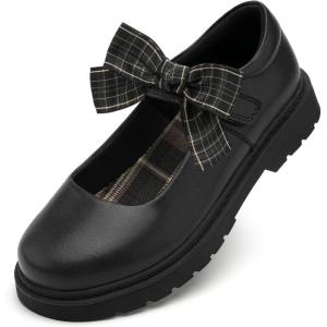 imageStelle School Shoes for Girls Mary Jane Uniform Dress Shoes Detachable Bow Chunky Ballerina Wedding LittleBig KidsBlack