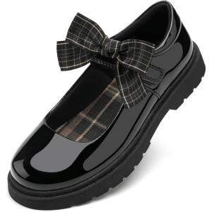 imageStelle School Shoes for Girls Mary Jane Uniform Dress Shoes Detachable Bow Chunky Ballerina Wedding LittleBig KidsPublack Pat