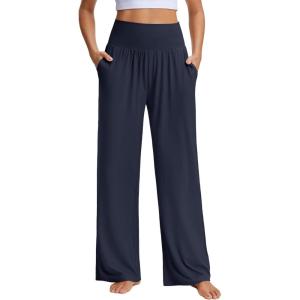 imageStelle Womens Wide Leg Yoga Pants Soft High Waisted Sweatpants Stretch Lounge Bottom with Pockets 28quot InseamBnavy
