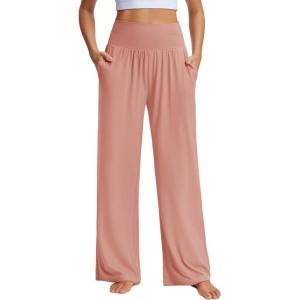 imageStelle Womens Wide Leg Yoga Pants Soft High Waisted Sweatpants Stretch Lounge Bottom with Pockets 28quot InseamDusty Pink