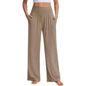 imageStelle Womens Wide Leg Yoga Pants Soft High Waisted Sweatpants Stretch Lounge Bottom with Pockets 28quot InseamMocha