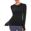 imageStelle Women Workout Shirts Seamless Long Sleeve Yoga Tops with Thumb Holes for Sports Running Breathable Athletic Slim FitBlack