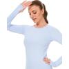 imageStelle Women Workout Shirts Seamless Long Sleeve Yoga Tops with Thumb Holes for Sports Running Breathable Athletic Slim FitBlue