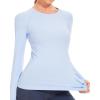imageStelle Women Workout Shirts Seamless Long Sleeve Yoga Tops with Thumb Holes for Sports Running Breathable Athletic Slim FitBlue