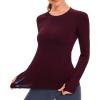 imageStelle Women Workout Shirts Seamless Long Sleeve Yoga Tops with Thumb Holes for Sports Running Breathable Athletic Slim FitBurgundy
