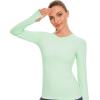 imageStelle Women Workout Shirts Seamless Long Sleeve Yoga Tops with Thumb Holes for Sports Running Breathable Athletic Slim FitMint Green