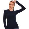 imageStelle Women Workout Shirts Seamless Long Sleeve Yoga Tops with Thumb Holes for Sports Running Breathable Athletic Slim FitNavy