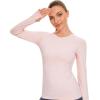imageStelle Women Workout Shirts Seamless Long Sleeve Yoga Tops with Thumb Holes for Sports Running Breathable Athletic Slim FitPink
