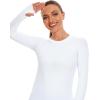 imageStelle Women Workout Shirts Seamless Long Sleeve Yoga Tops with Thumb Holes for Sports Running Breathable Athletic Slim FitWhite