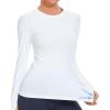 imageStelle Women Workout Shirts Seamless Long Sleeve Yoga Tops with Thumb Holes for Sports Running Breathable Athletic Slim FitWhite