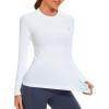 imageStelle Women Workout Shirts Seamless Long Sleeve Yoga Tops with Thumb Holes for Sports Running Breathable Athletic Slim FitWhitewithout Thumb Hole