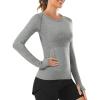 imageStelle Women Workout Shirts Seamless Long Sleeve Yoga Tops with Thumb Holes for Sports Running Breathable Athletic Slim FitGrey