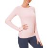 imageStelle Women Workout Shirts Seamless Long Sleeve Yoga Tops with Thumb Holes for Sports Running Breathable Athletic Slim FitPink