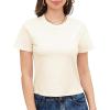 imageStelle Womens Cotton TShirts Crewneck Short Sleeve Basic Tees Summer Casual Solid Crop TopsCreme