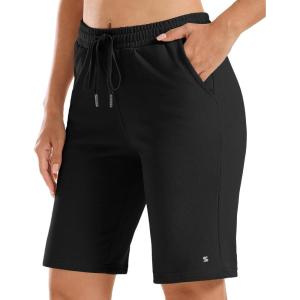 imageStelle Womens 7quot10quot Cotton Bermuda Shorts Knee Length Comfy Lounge Athletic Sweat Shorts with Deep Pockets10 Black