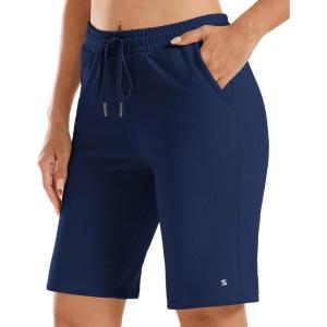 imageStelle Womens 7quot10quot Cotton Bermuda Shorts Knee Length Comfy Lounge Athletic Sweat Shorts with Deep Pockets10 Navy