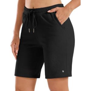 imageStelle Womens 7quot10quot Cotton Bermuda Shorts Knee Length Comfy Lounge Athletic Sweat Shorts with Deep Pockets7 Black