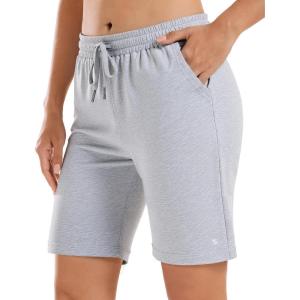 imageStelle Womens 7quot10quot Cotton Bermuda Shorts Knee Length Comfy Lounge Athletic Sweat Shorts with Deep Pockets7 Lightgrey