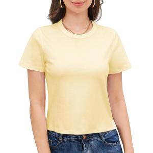 imageStelle Womens Cotton TShirts Crewneck Short Sleeve Basic Tees Summer Casual Solid Crop TopsVanilla