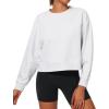 imageStelle Cropped Sweatshirts for Women Cotton Long Sleeve Crop Tops Crewneck Pullover Oversized SweaterUltra Light Grey