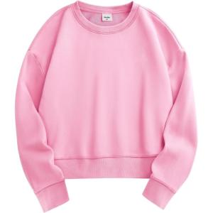 imageStelle Cropped Sweatshirts for Women Cotton Long Sleeve Crop Tops Crewneck Pullover Oversized SweaterBubblegum