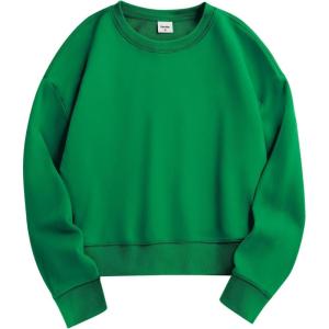 imageStelle Cropped Sweatshirts for Women Cotton Long Sleeve Crop Tops Crewneck Pullover Oversized SweaterKelly Green