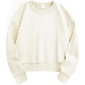 imageStelle Cropped Sweatshirts for Women Cotton Long Sleeve Crop Tops Crewneck Pullover Oversized SweaterOffwhite